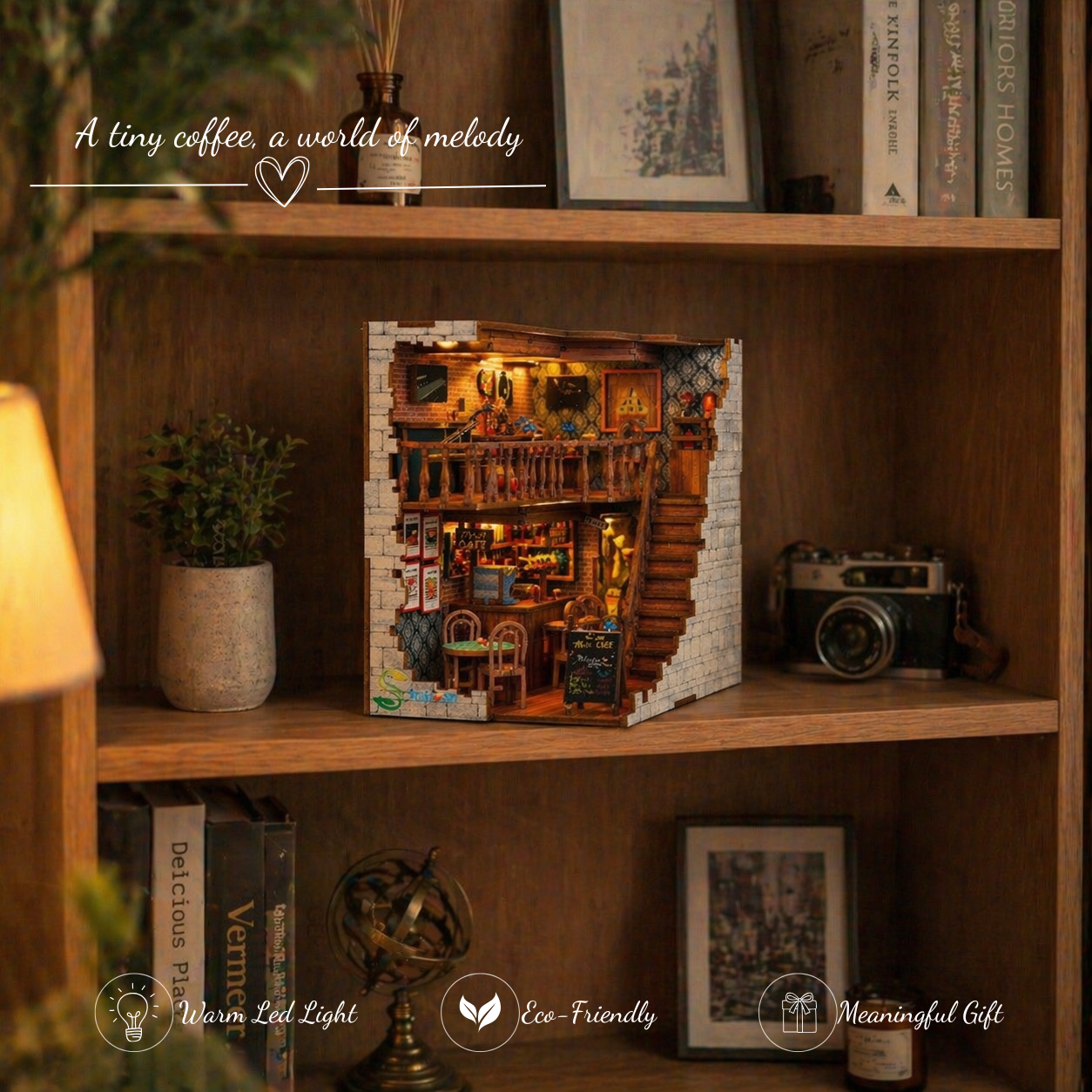 Halom Cozy Coffee Music DIY Book Nook