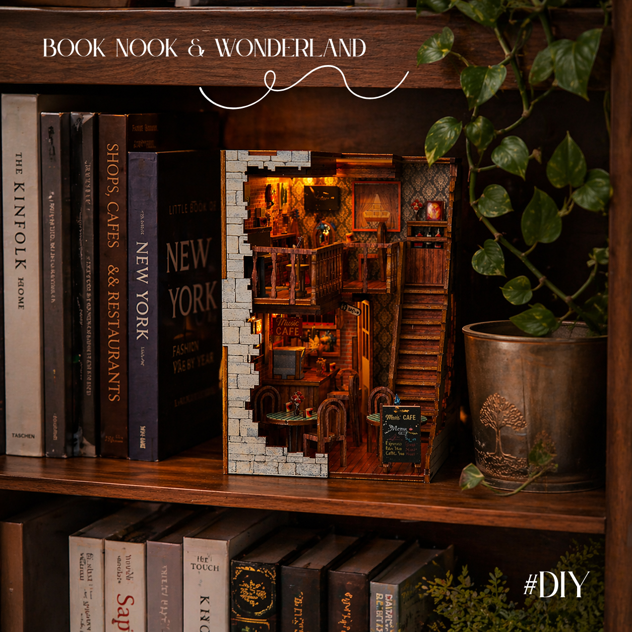 Halom Cozy Coffee Music DIY Book Nook