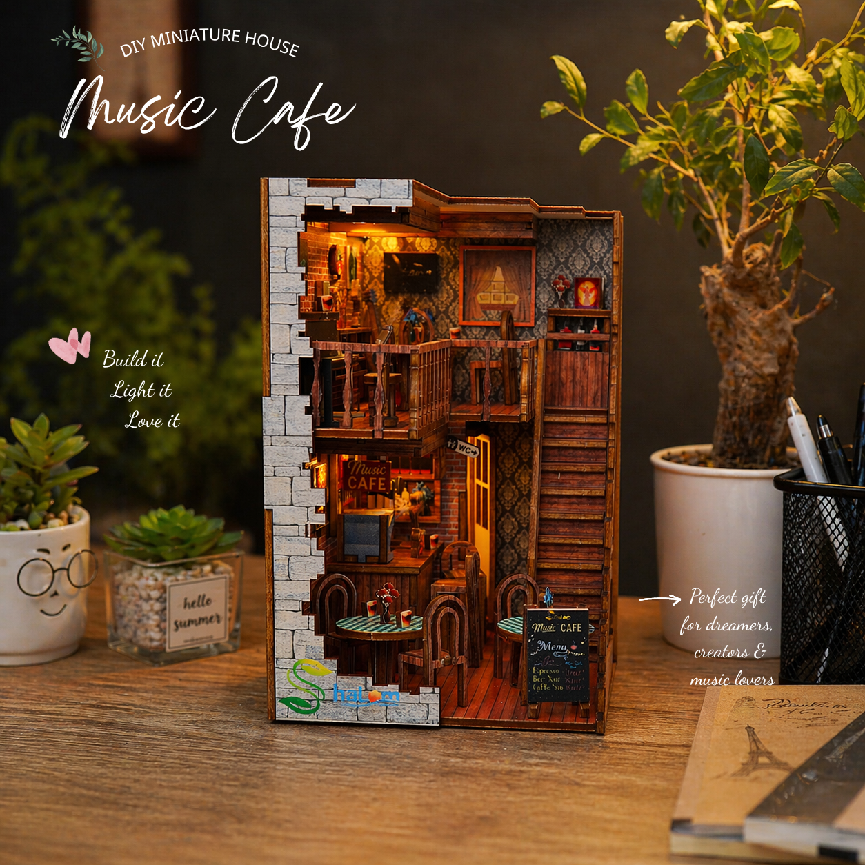 Halom Cozy Coffee Music DIY Book Nook