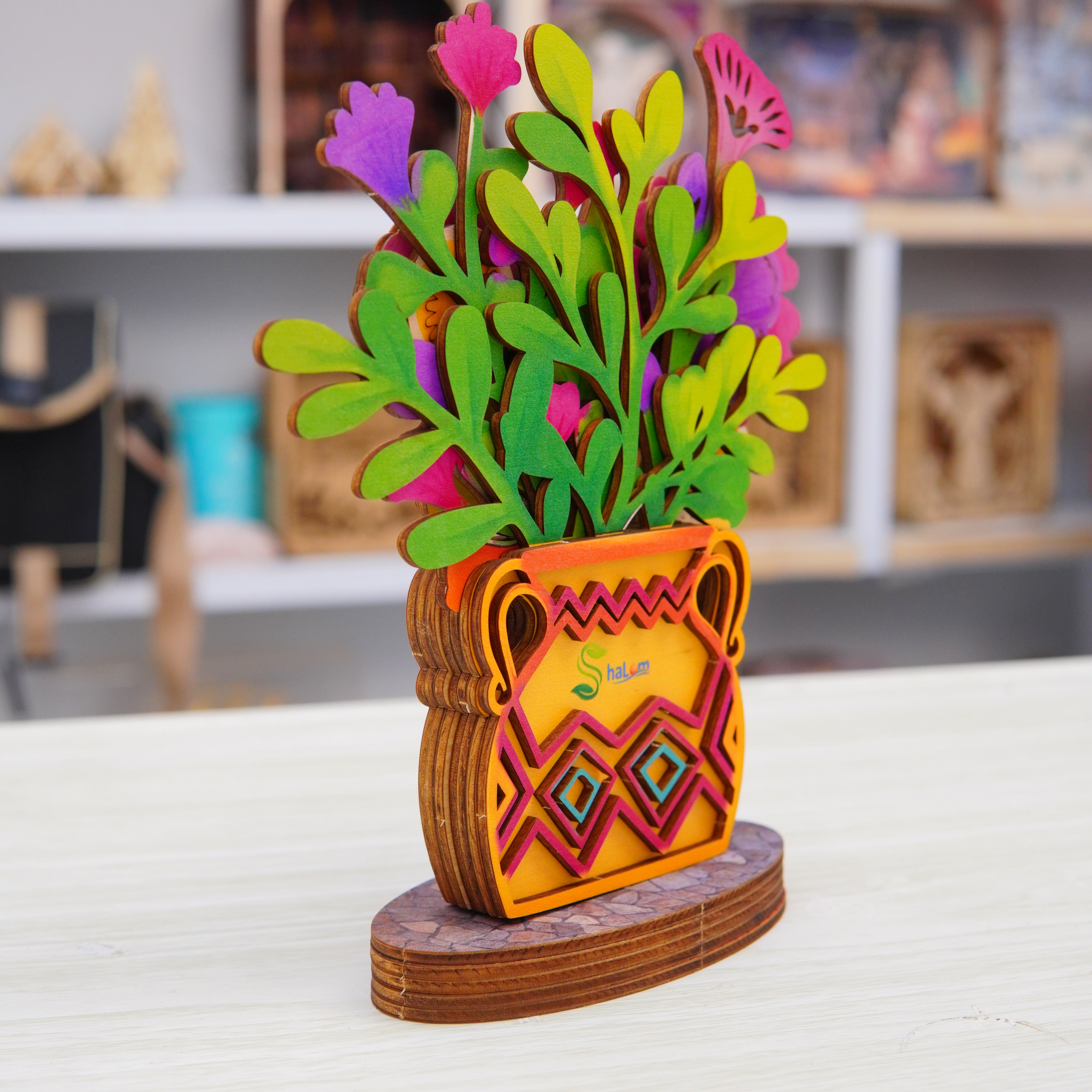 Halom DIY Wooden Flower Vase Kit – Buildable Mini Desk Decor for Home & Office