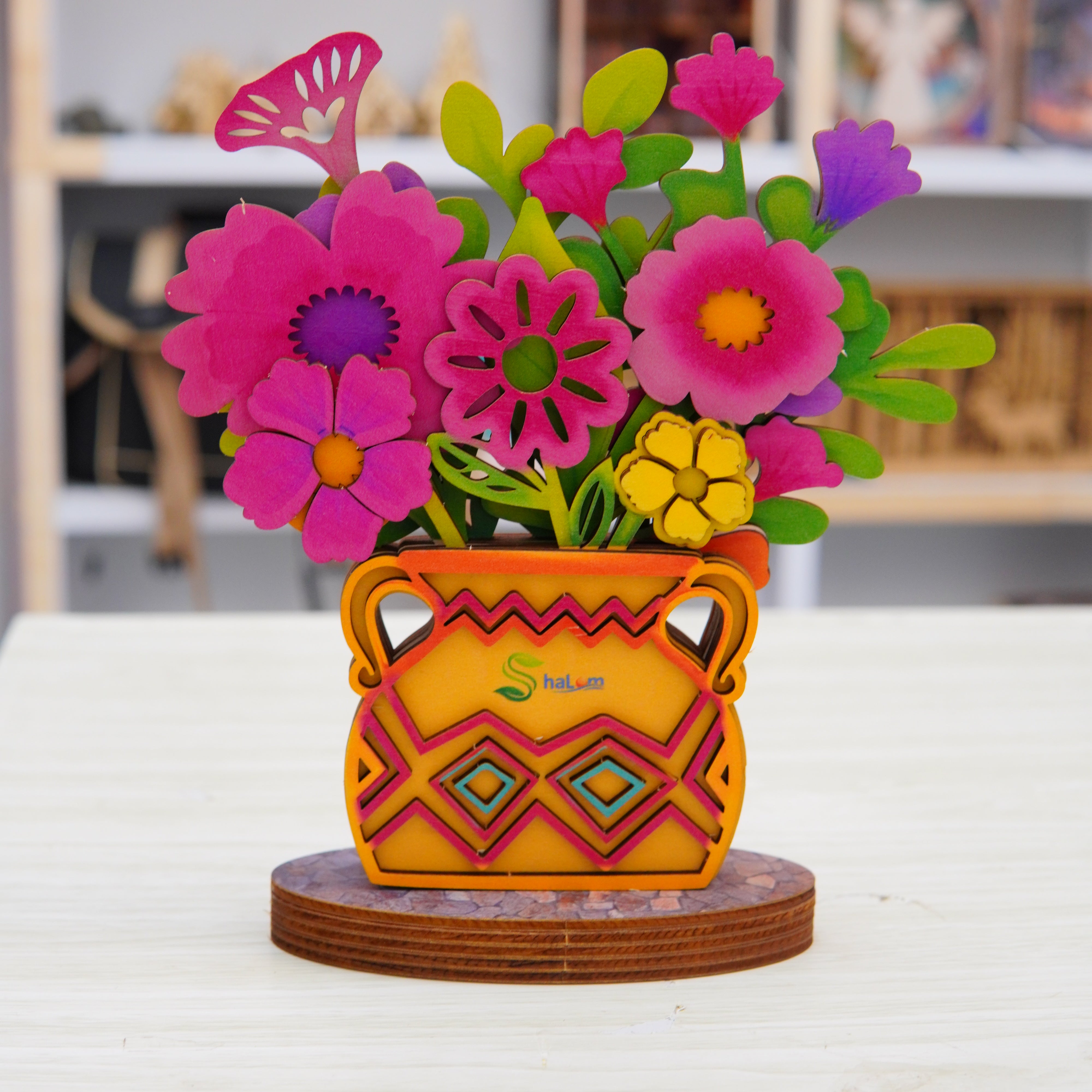Halom DIY Wooden Flower Vase Kit – Buildable Mini Desk Decor for Home & Office