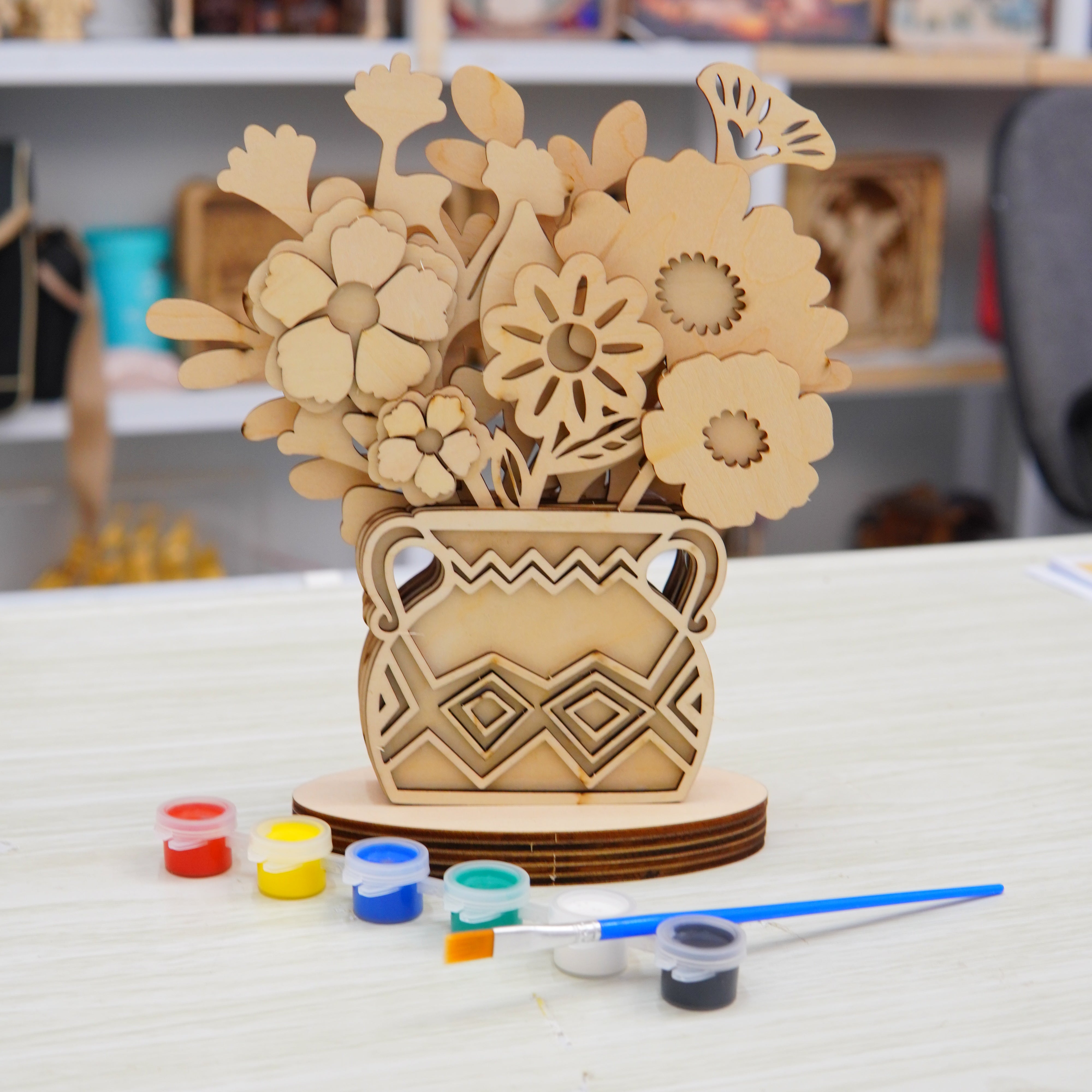 Halom DIY Paintable Wooden Flower Vase Kit – Build & Paint Mini Desk Decor
