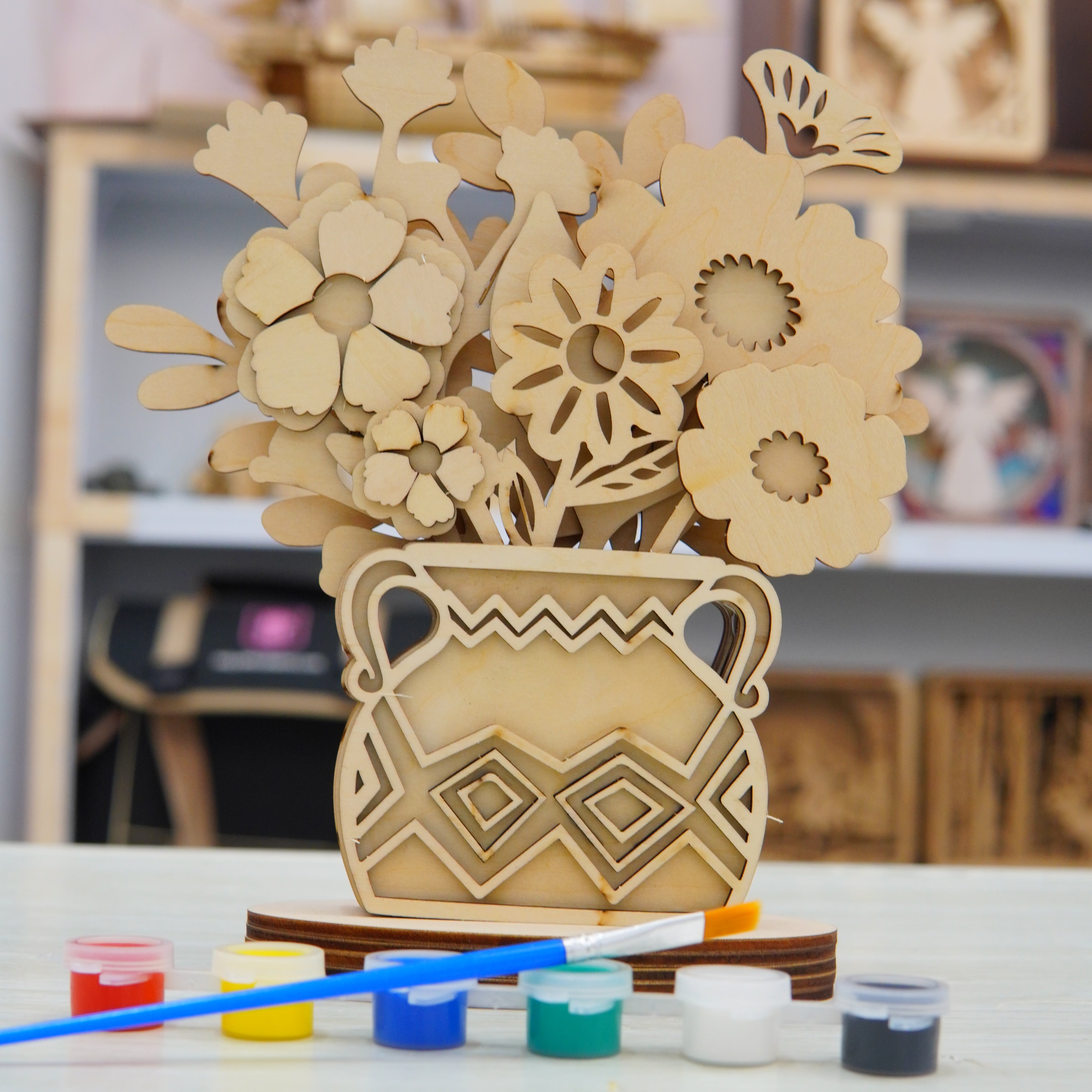 Halom DIY Paintable Wooden Flower Vase Kit – Build & Paint Mini Desk Decor