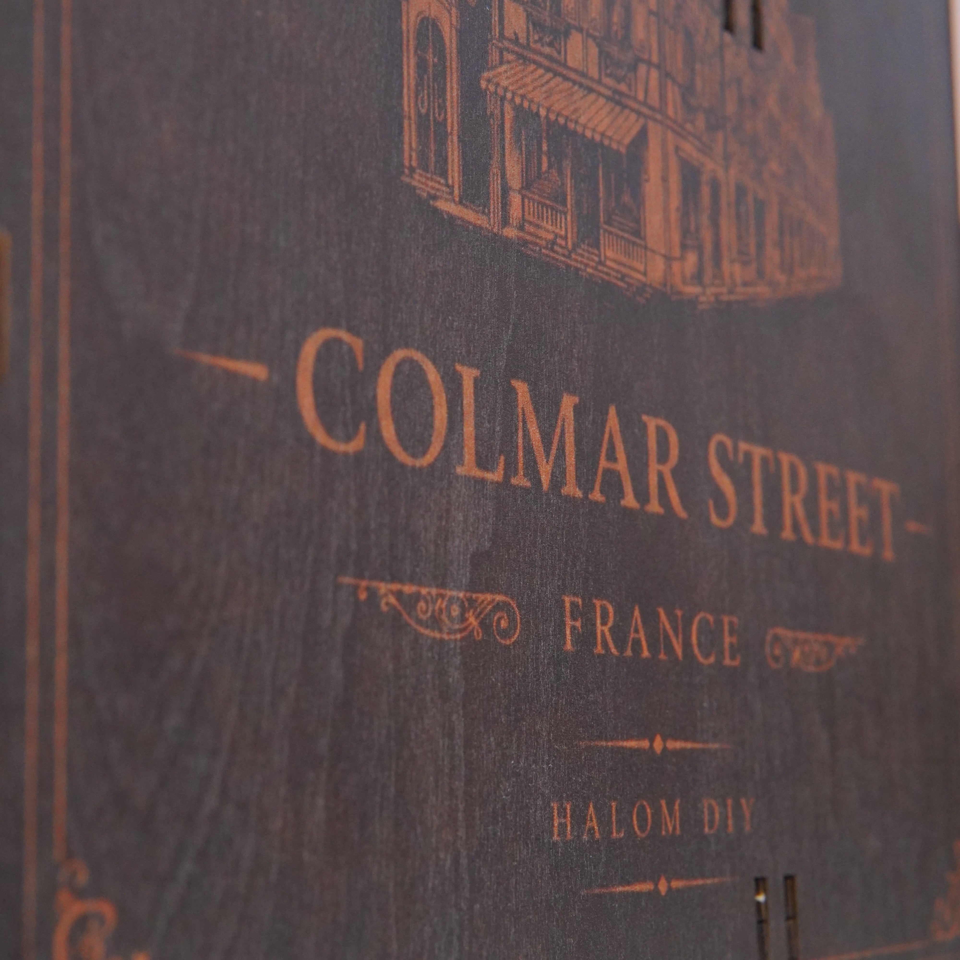 Halom Colmar Street DIY Book Nook Kit with LED – French Old Town Bookshelf Insert