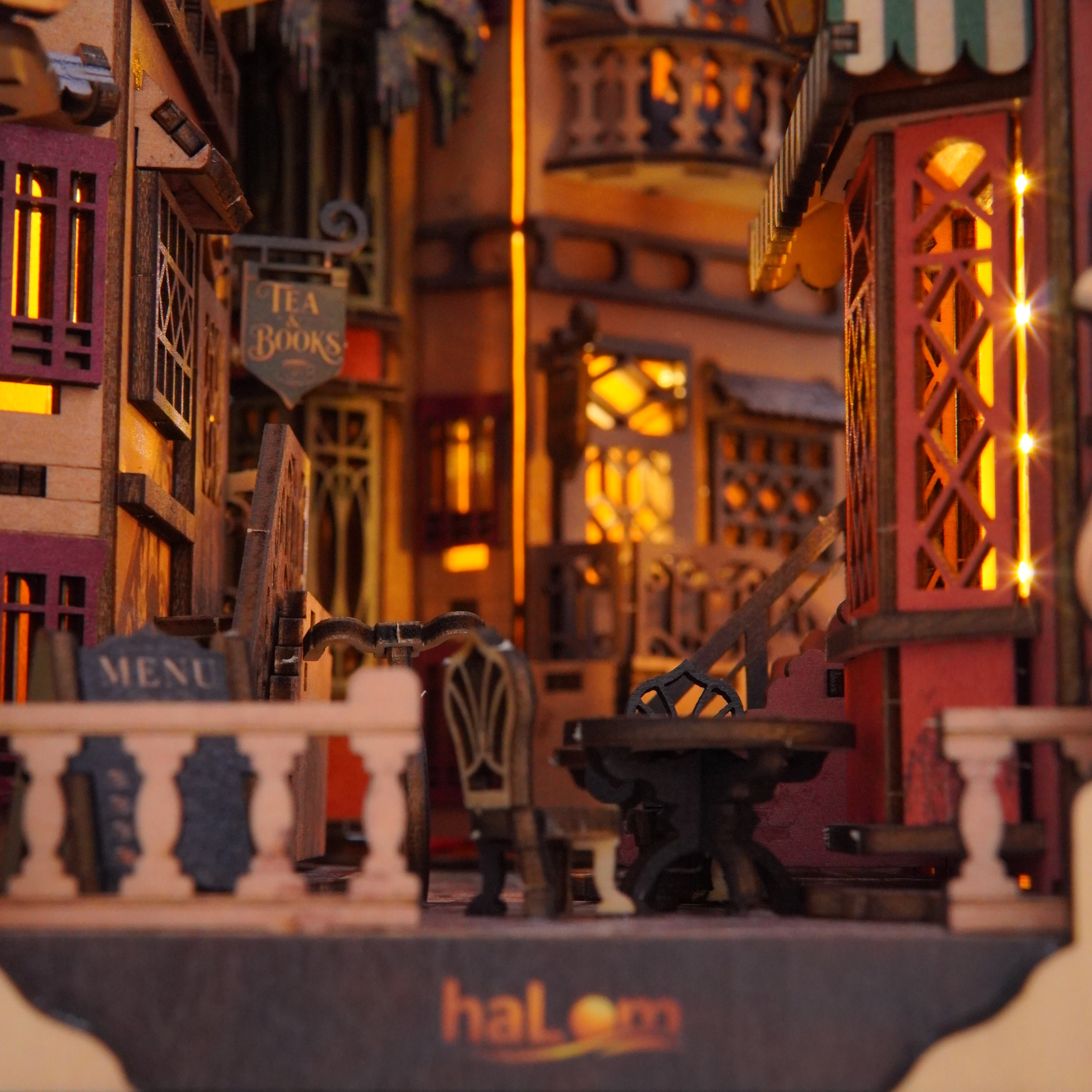 Halom Colmar Street DIY Book Nook Kit with LED – French Old Town Bookshelf Insert