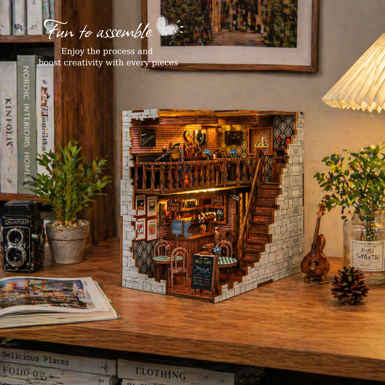 Halom Cozy Coffee Music DIY Book Nook