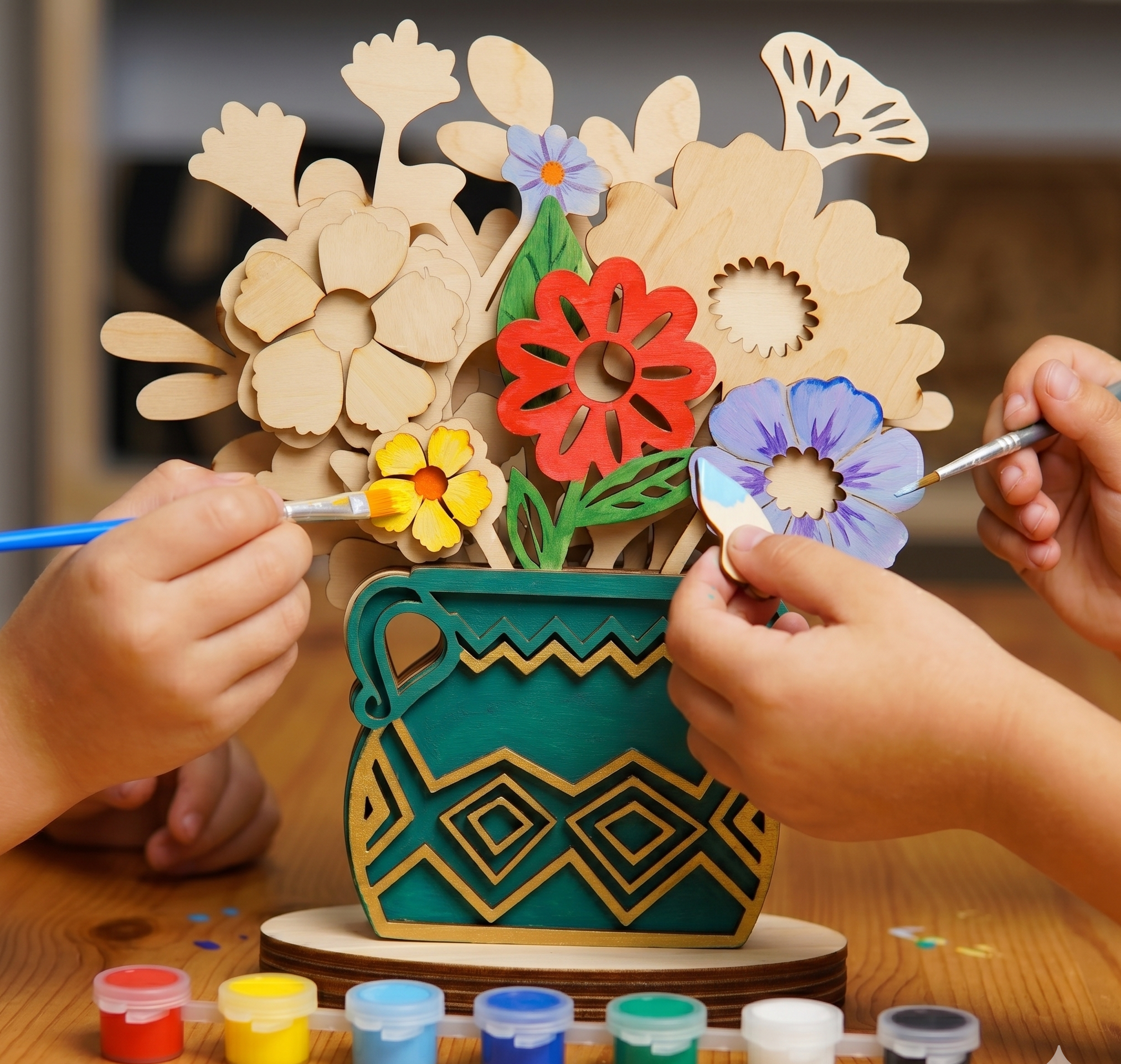 Halom DIY Paintable Wooden Flower Vase Kit – Build & Paint Mini Desk Decor