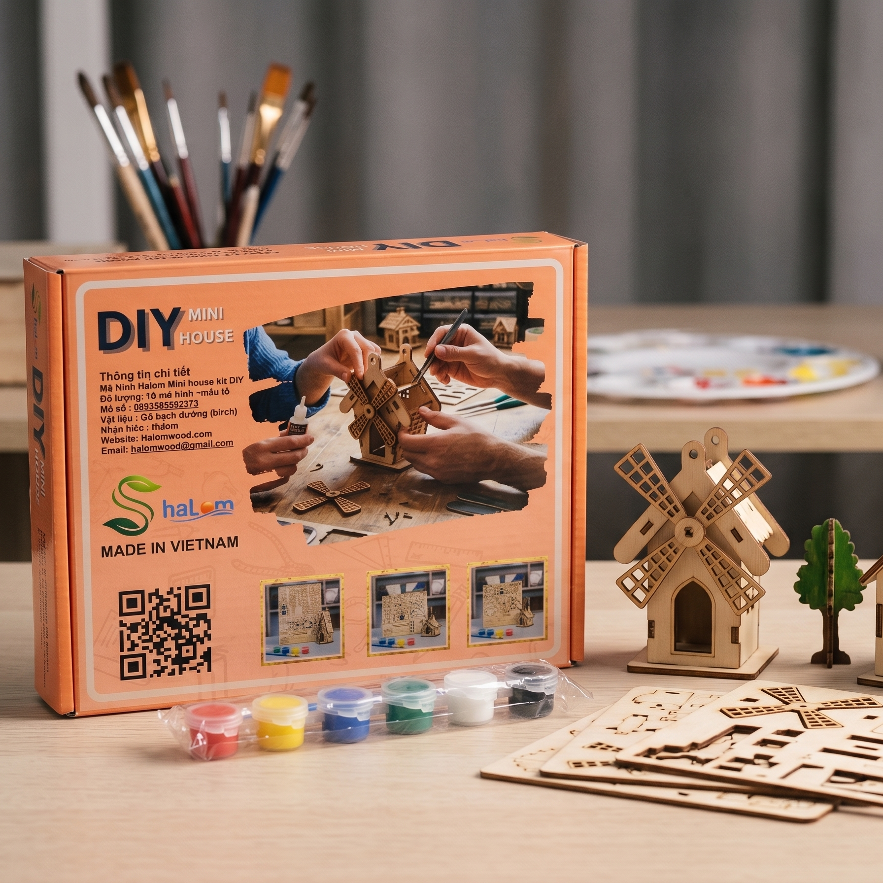 Halom DIY Wooden Mini House Kit Set – 10 Build & Paint Miniature Houses for Kids & Family Craft Fun