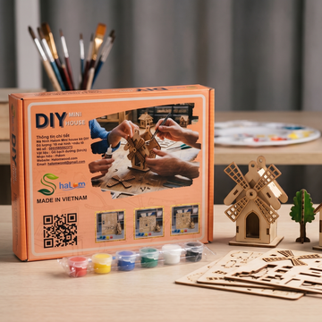 Halom DIY Wooden Mini House Kit Set – 10 Build & Paint Miniature Houses for Kids & Family Craft Fun