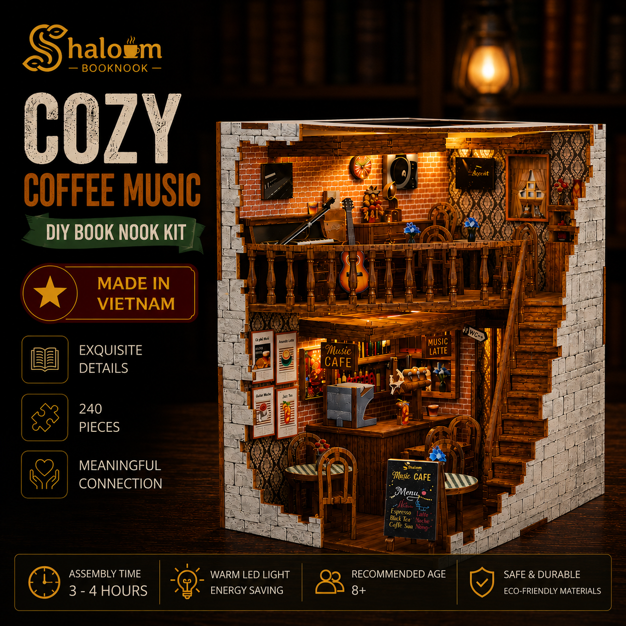 Halom Cozy Coffee Music DIY Book Nook